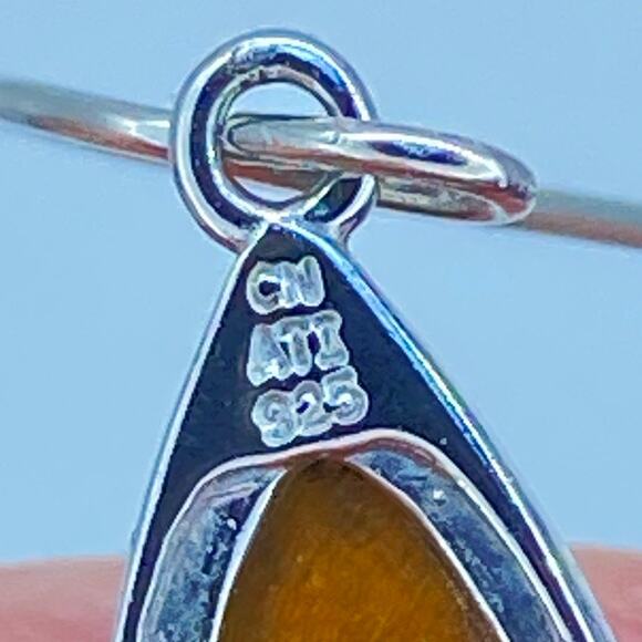 NWOT 925 Sterling Silver Tiger's Eye Earrings Teardrop Dangle Drop - Picture 5 of 5